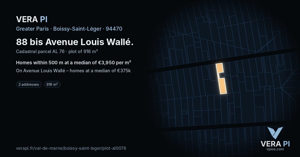 88 bis Avenue Louis Wallé, Boissy-Saint-Léger at night – the plot lit, the parcels around coloured by the prices near them