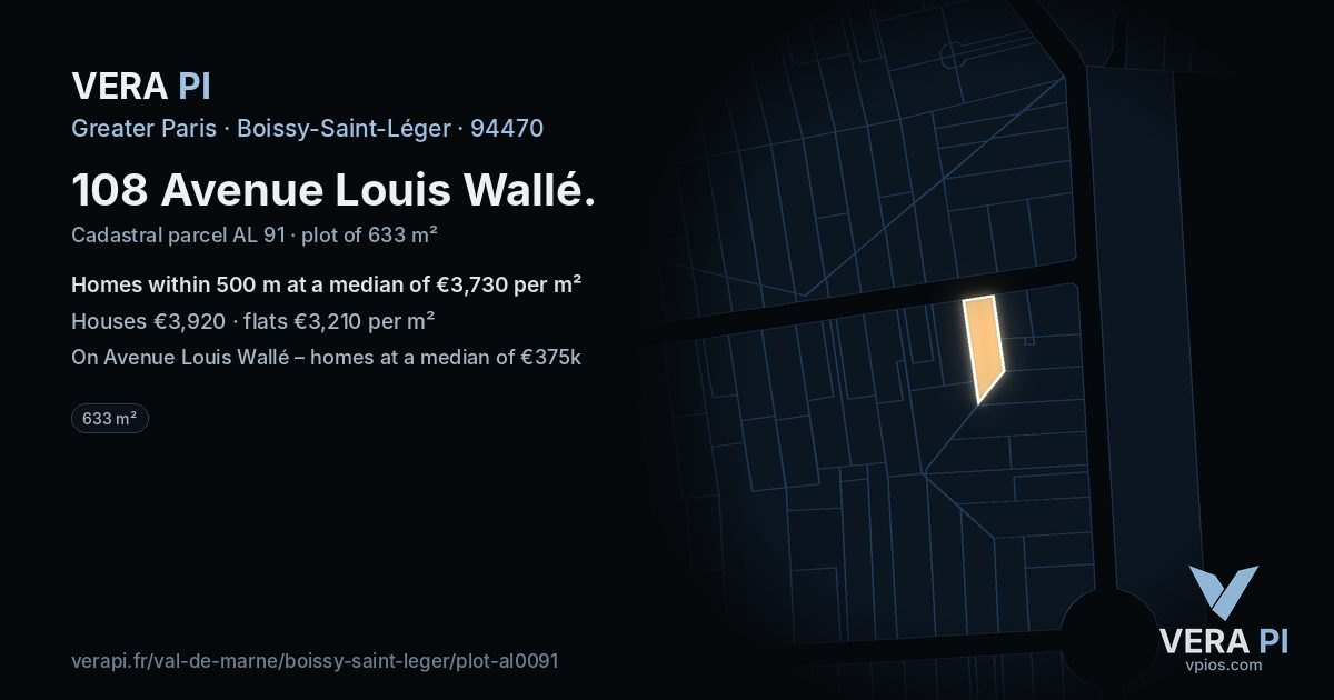 108 Avenue Louis Wallé, Boissy-Saint-Léger at night – the plot lit, the parcels around coloured by the prices near them