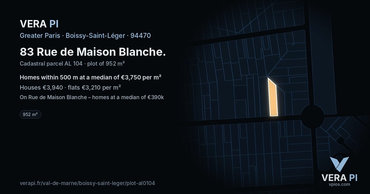 83 Rue de Maison Blanche, Boissy-Saint-Léger at night – the plot lit, the parcels around coloured by the prices near them