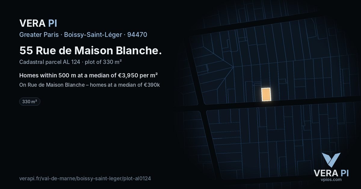 55 Rue de Maison Blanche, Boissy-Saint-Léger at night – the plot lit, the parcels around coloured by the prices near them