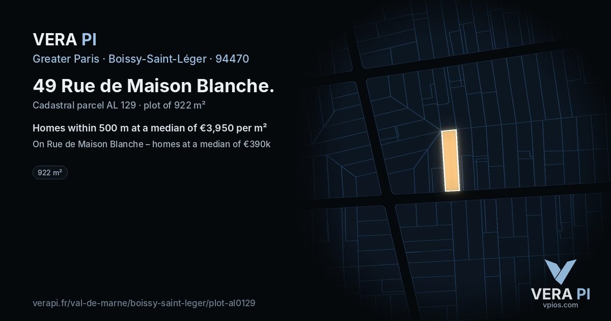 49 Rue de Maison Blanche, Boissy-Saint-Léger at night – the plot lit, the parcels around coloured by the prices near them
