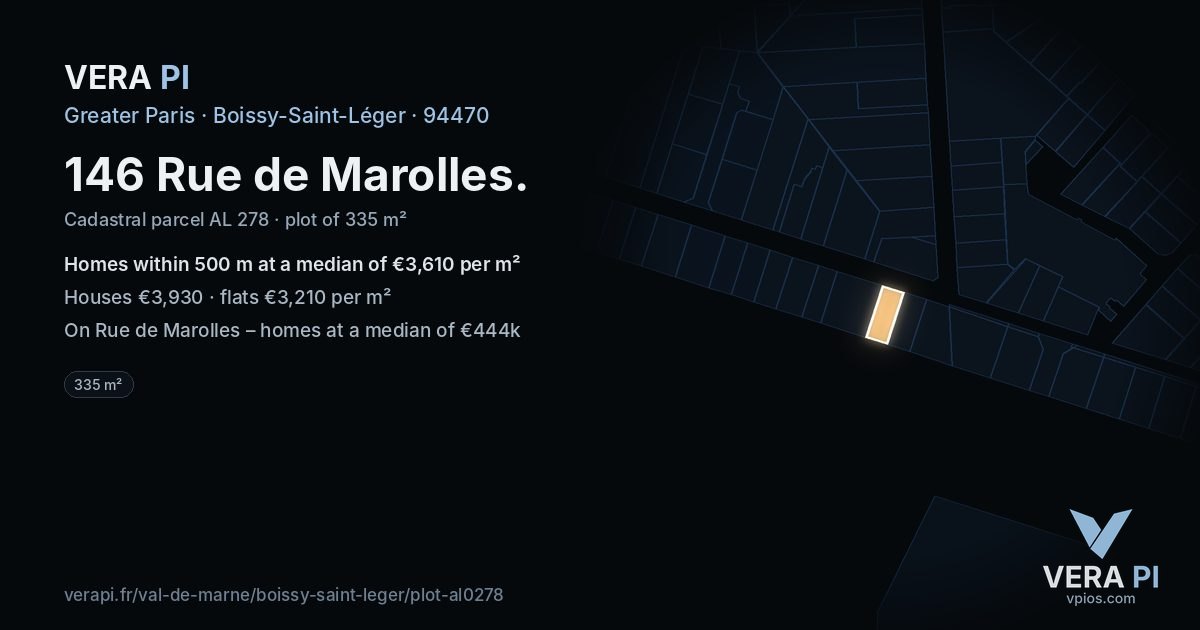 146 Rue de Marolles, Boissy-Saint-Léger at night – the plot lit, the parcels around coloured by the prices near them