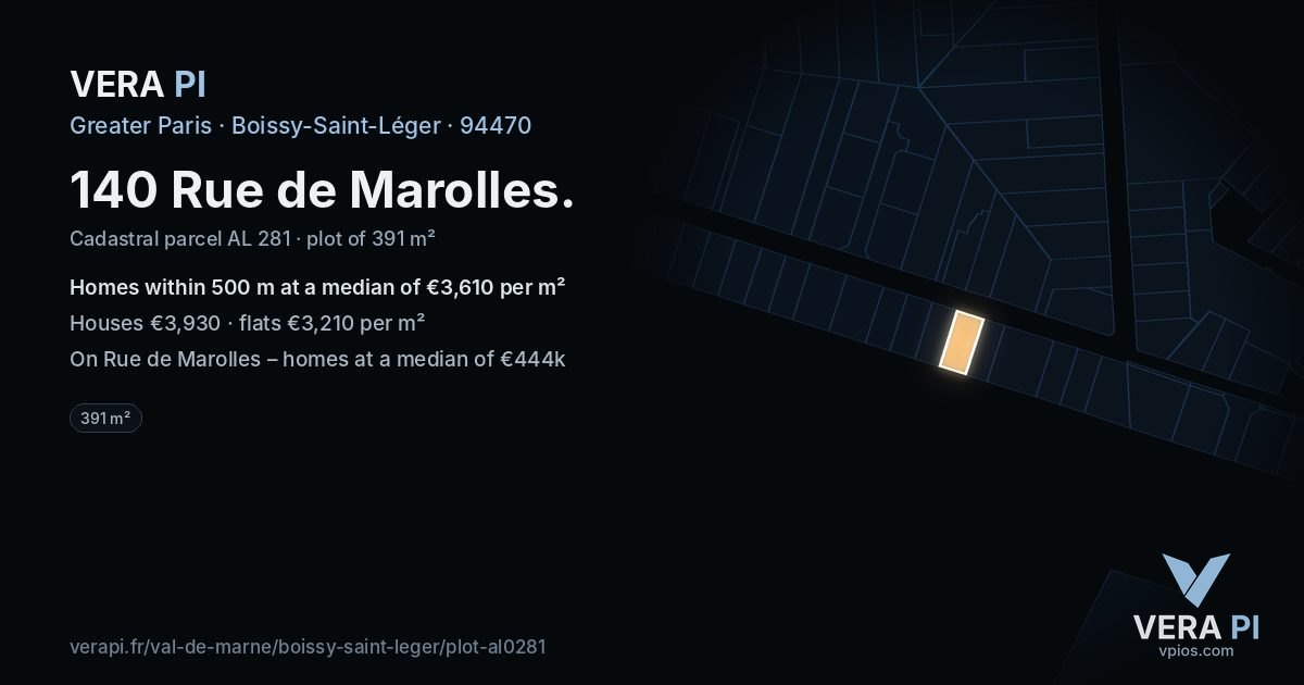 140 Rue de Marolles, Boissy-Saint-Léger at night – the plot lit, the parcels around coloured by the prices near them