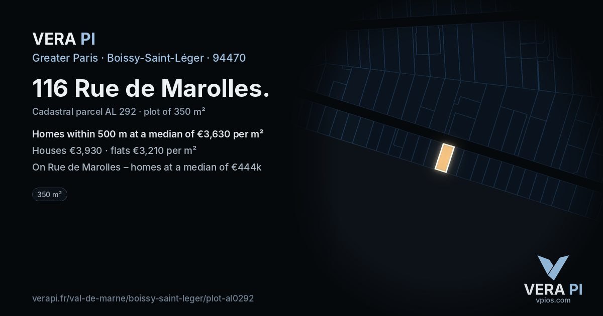 116 Rue de Marolles, Boissy-Saint-Léger at night – the plot lit, the parcels around coloured by the prices near them