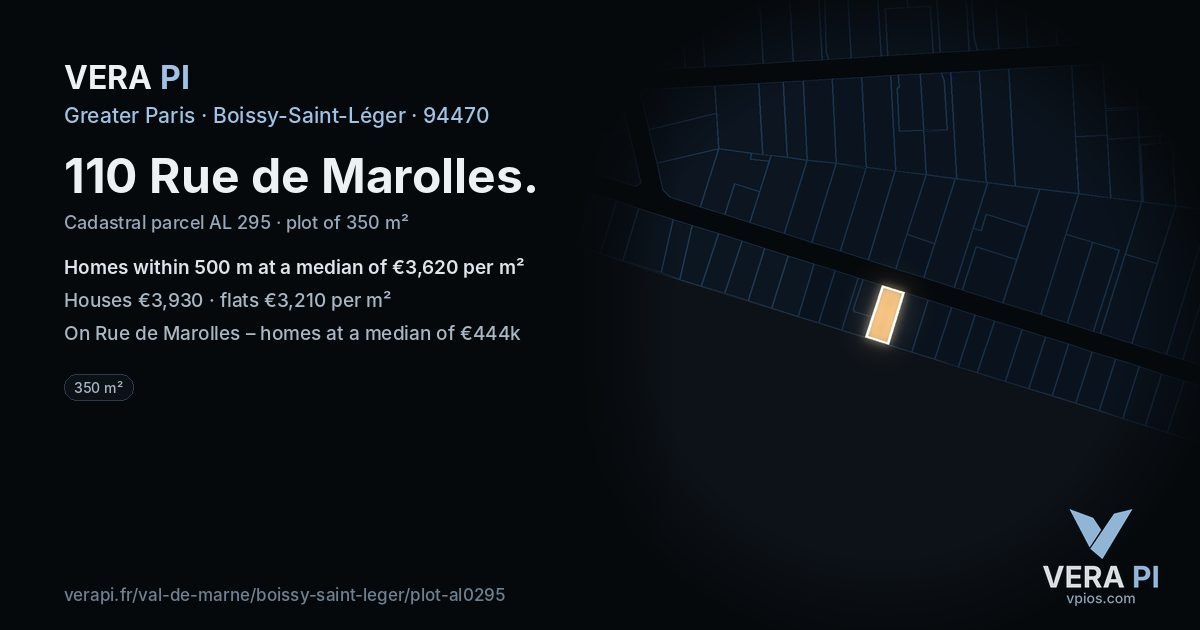 110 Rue de Marolles, Boissy-Saint-Léger at night – the plot lit, the parcels around coloured by the prices near them
