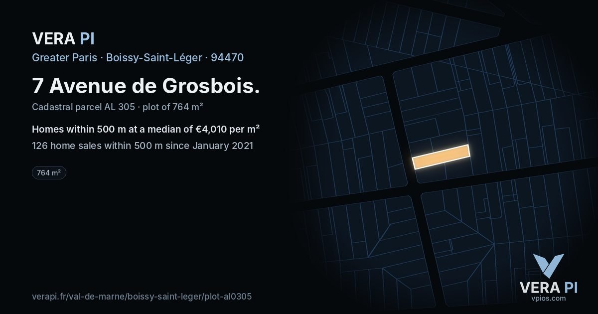 7 Avenue de Grosbois, Boissy-Saint-Léger at night – the plot lit, the parcels around coloured by the prices near them