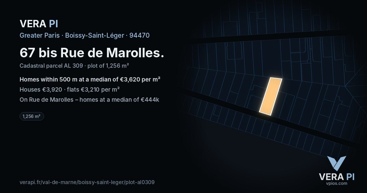 67 bis Rue de Marolles, Boissy-Saint-Léger at night – the plot lit, the parcels around coloured by the prices near them