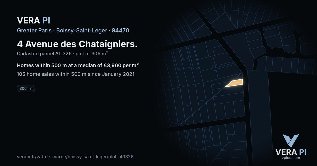 4 Avenue des Chataîgniers, Boissy-Saint-Léger at night – the plot lit, the parcels around coloured by the prices near them