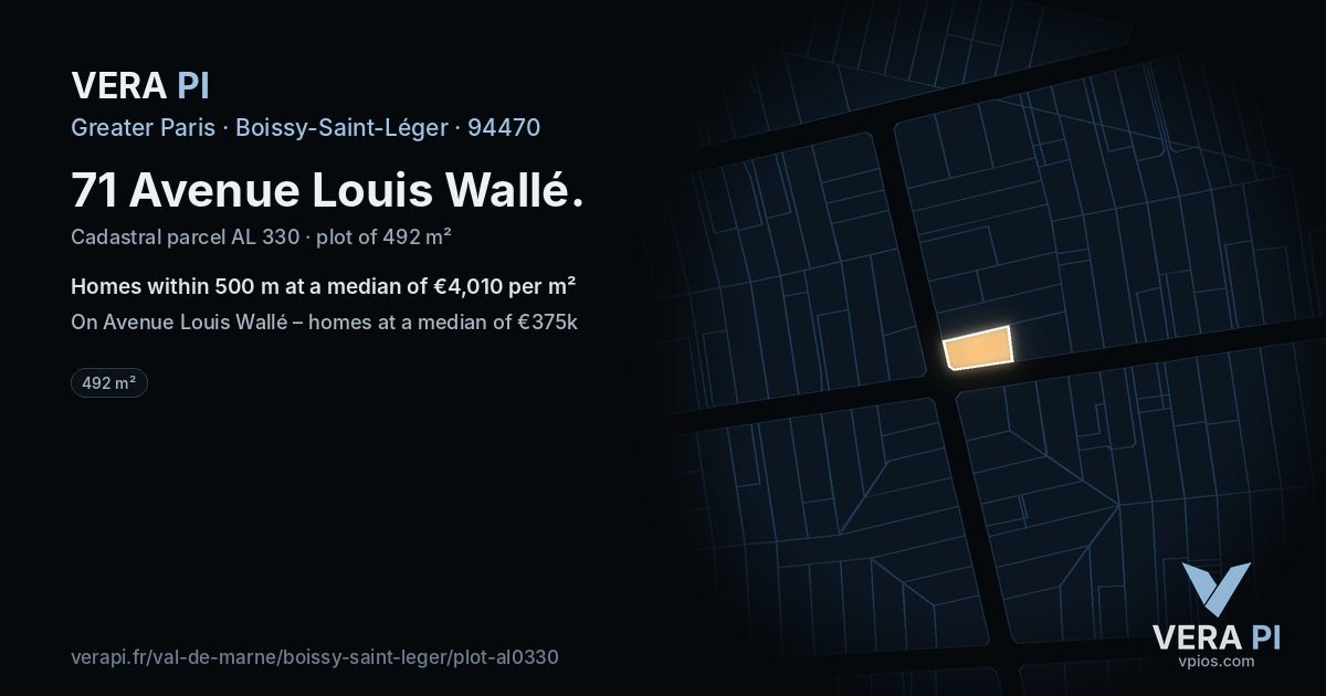 71 Avenue Louis Wallé, Boissy-Saint-Léger at night – the plot lit, the parcels around coloured by the prices near them