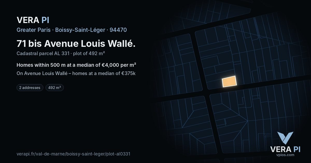 71 bis Avenue Louis Wallé, Boissy-Saint-Léger at night – the plot lit, the parcels around coloured by the prices near them