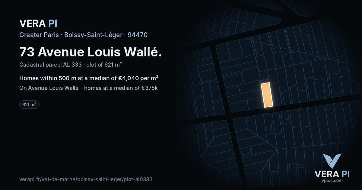 73 Avenue Louis Wallé, Boissy-Saint-Léger at night – the plot lit, the parcels around coloured by the prices near them
