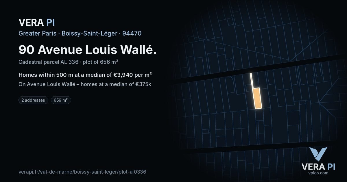 90 Avenue Louis Wallé, Boissy-Saint-Léger at night – the plot lit, the parcels around coloured by the prices near them