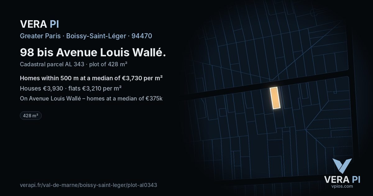 98 bis Avenue Louis Wallé, Boissy-Saint-Léger at night – the plot lit, the parcels around coloured by the prices near them