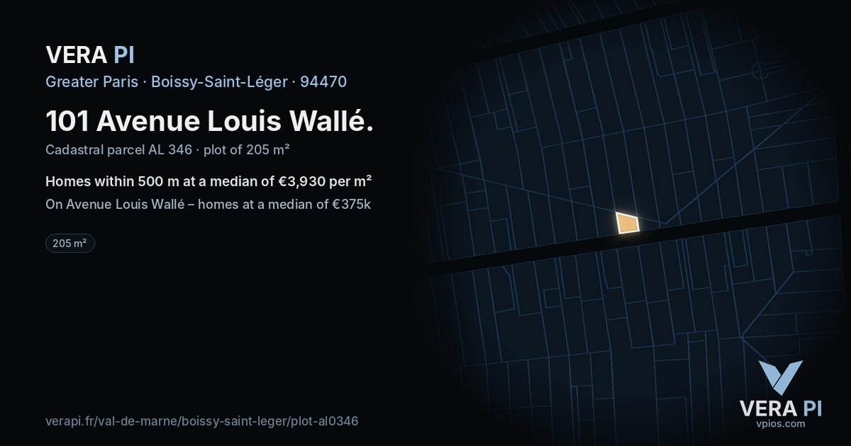 101 Avenue Louis Wallé, Boissy-Saint-Léger at night – the plot lit, the parcels around coloured by the prices near them