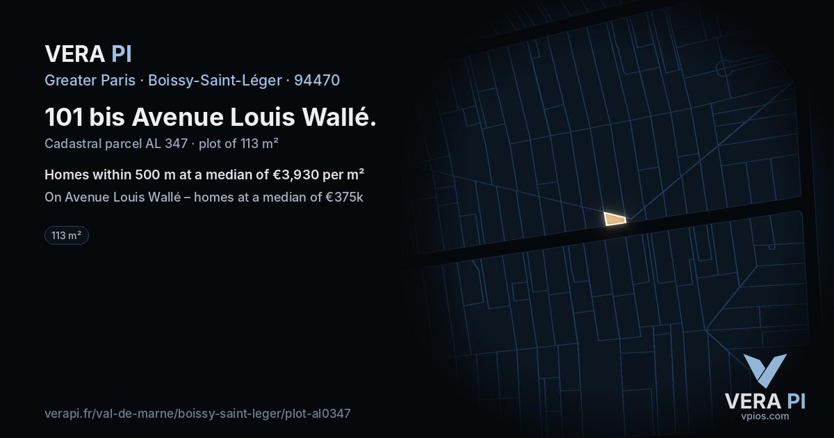 101 bis Avenue Louis Wallé, Boissy-Saint-Léger at night – the plot lit, the parcels around coloured by the prices near them