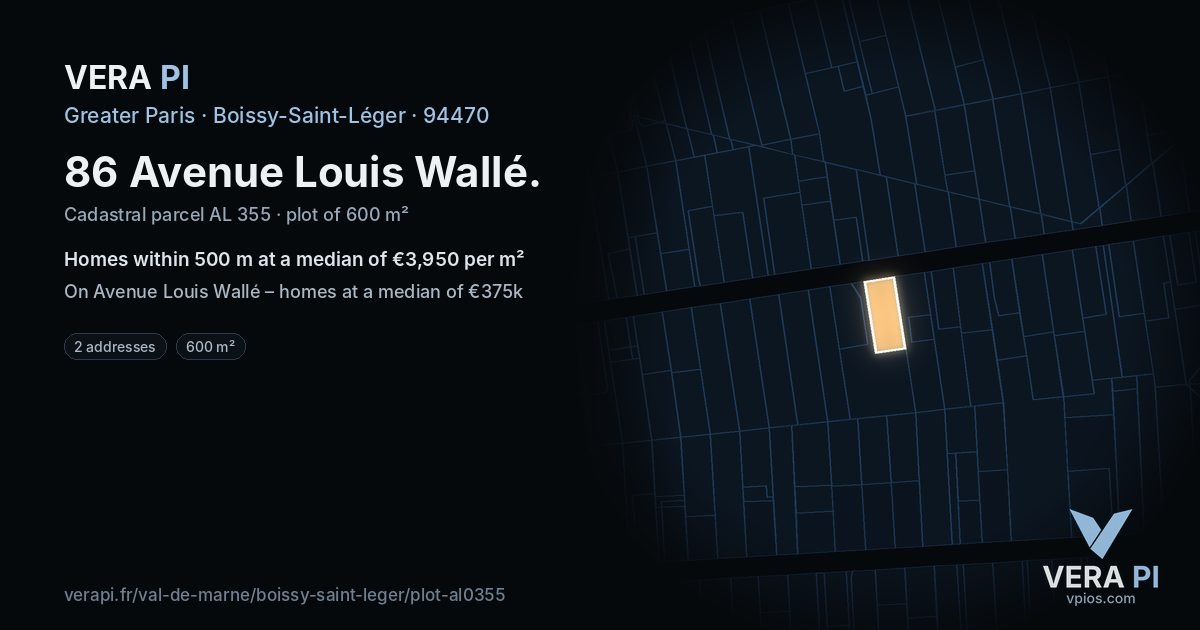 86 Avenue Louis Wallé, Boissy-Saint-Léger at night – the plot lit, the parcels around coloured by the prices near them