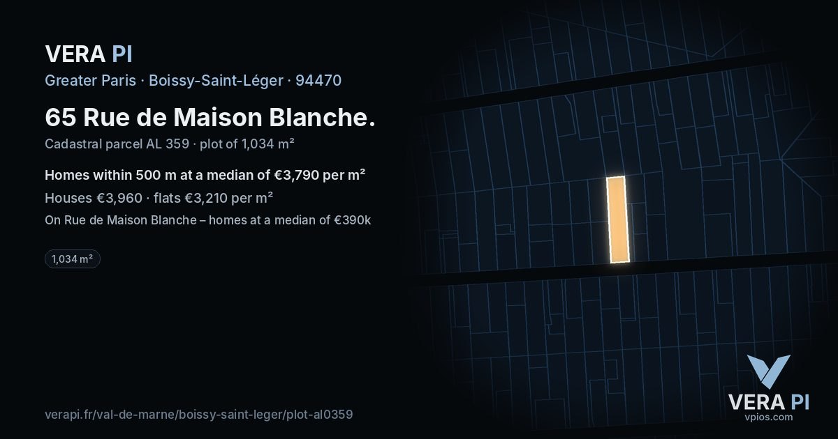 65 Rue de Maison Blanche, Boissy-Saint-Léger at night – the plot lit, the parcels around coloured by the prices near them