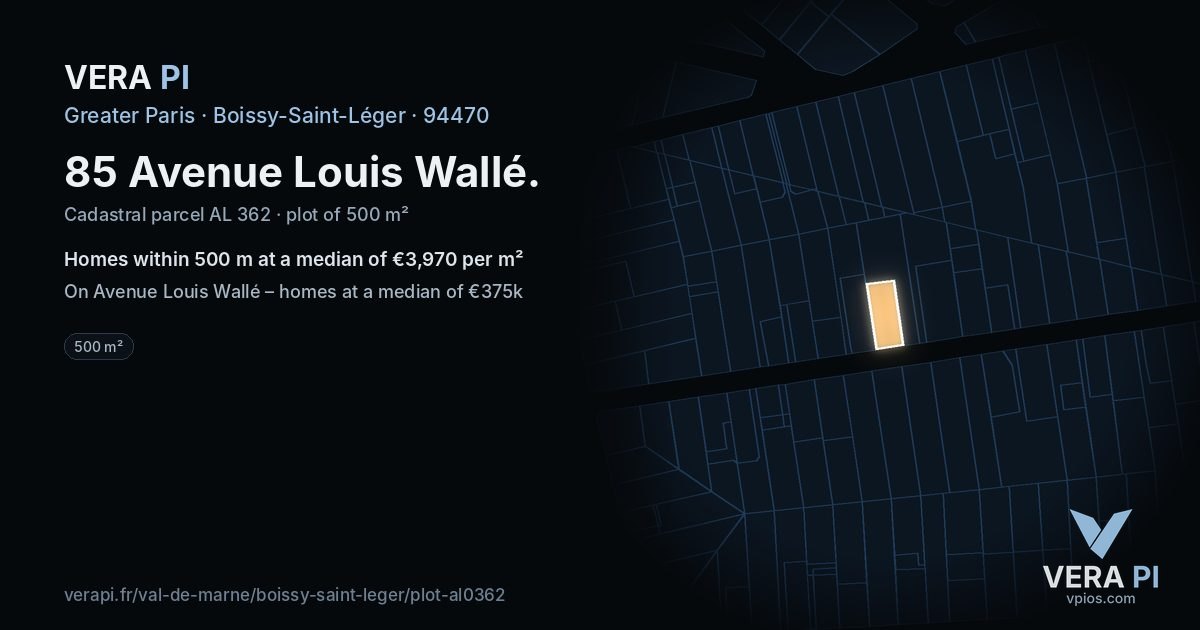 85 Avenue Louis Wallé, Boissy-Saint-Léger at night – the plot lit, the parcels around coloured by the prices near them
