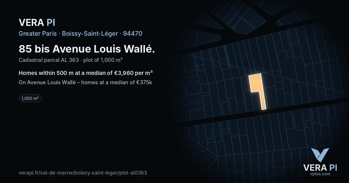 85 bis Avenue Louis Wallé, Boissy-Saint-Léger at night – the plot lit, the parcels around coloured by the prices near them