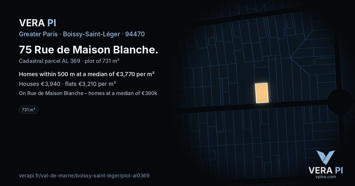 75 Rue de Maison Blanche, Boissy-Saint-Léger at night – the plot lit, the parcels around coloured by the prices near them
