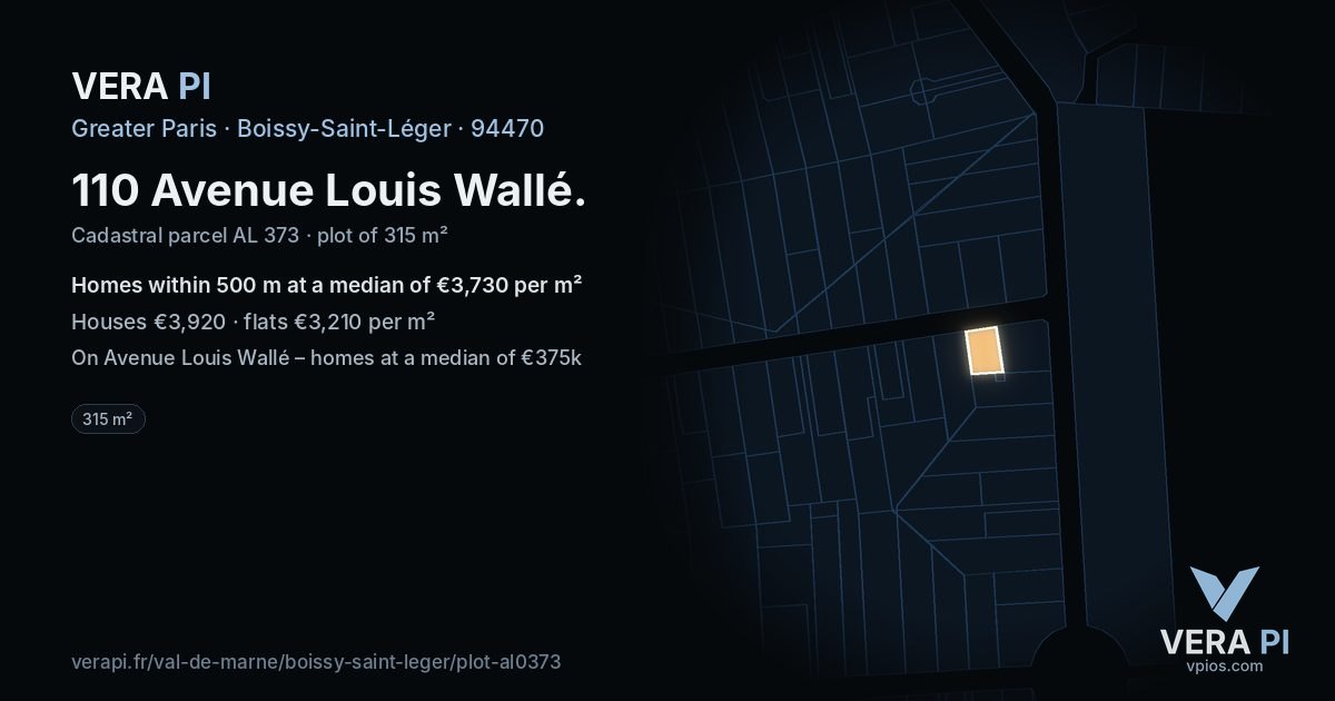 110 Avenue Louis Wallé, Boissy-Saint-Léger at night – the plot lit, the parcels around coloured by the prices near them