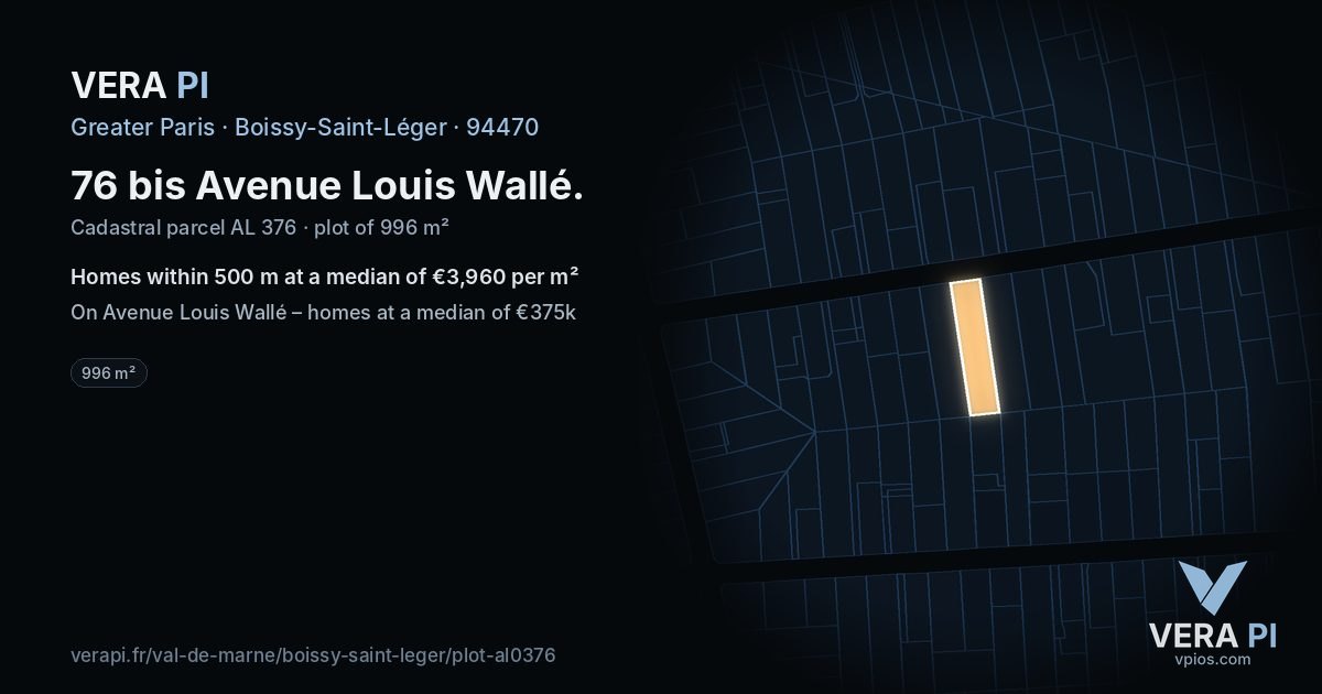 76 bis Avenue Louis Wallé, Boissy-Saint-Léger at night – the plot lit, the parcels around coloured by the prices near them