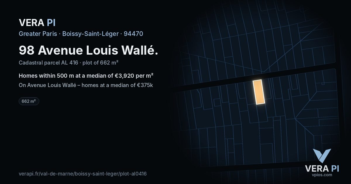 98 Avenue Louis Wallé, Boissy-Saint-Léger at night – the plot lit, the parcels around coloured by the prices near them