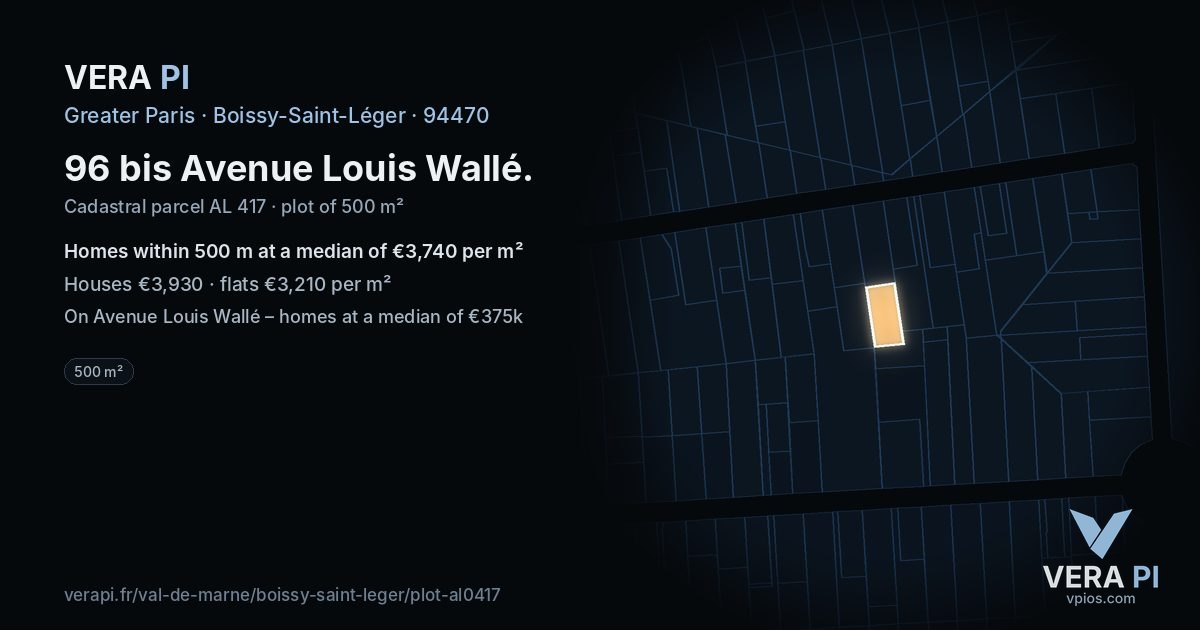96 bis Avenue Louis Wallé, Boissy-Saint-Léger at night – the plot lit, the parcels around coloured by the prices near them