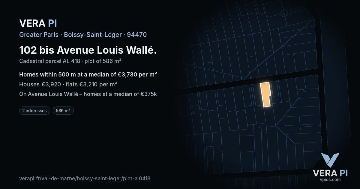 102 bis Avenue Louis Wallé, Boissy-Saint-Léger at night – the plot lit, the parcels around coloured by the prices near them