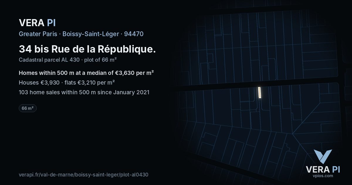 34 bis Rue de la République, Boissy-Saint-Léger at night – the plot lit, the parcels around coloured by the prices near them