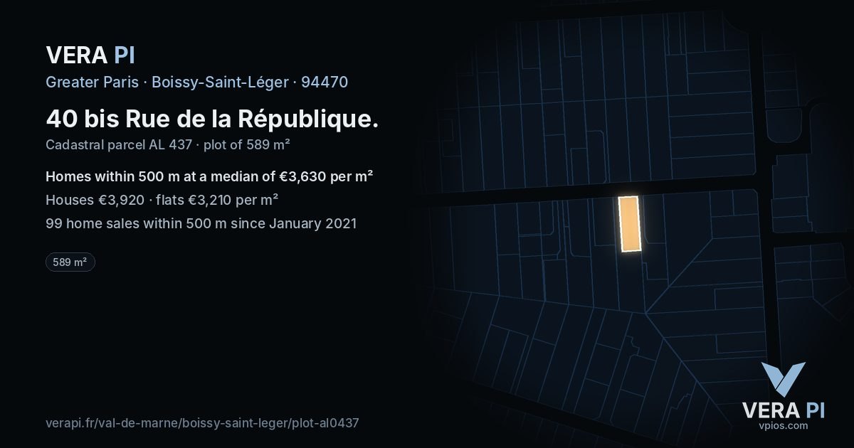 40 bis Rue de la République, Boissy-Saint-Léger at night – the plot lit, the parcels around coloured by the prices near them