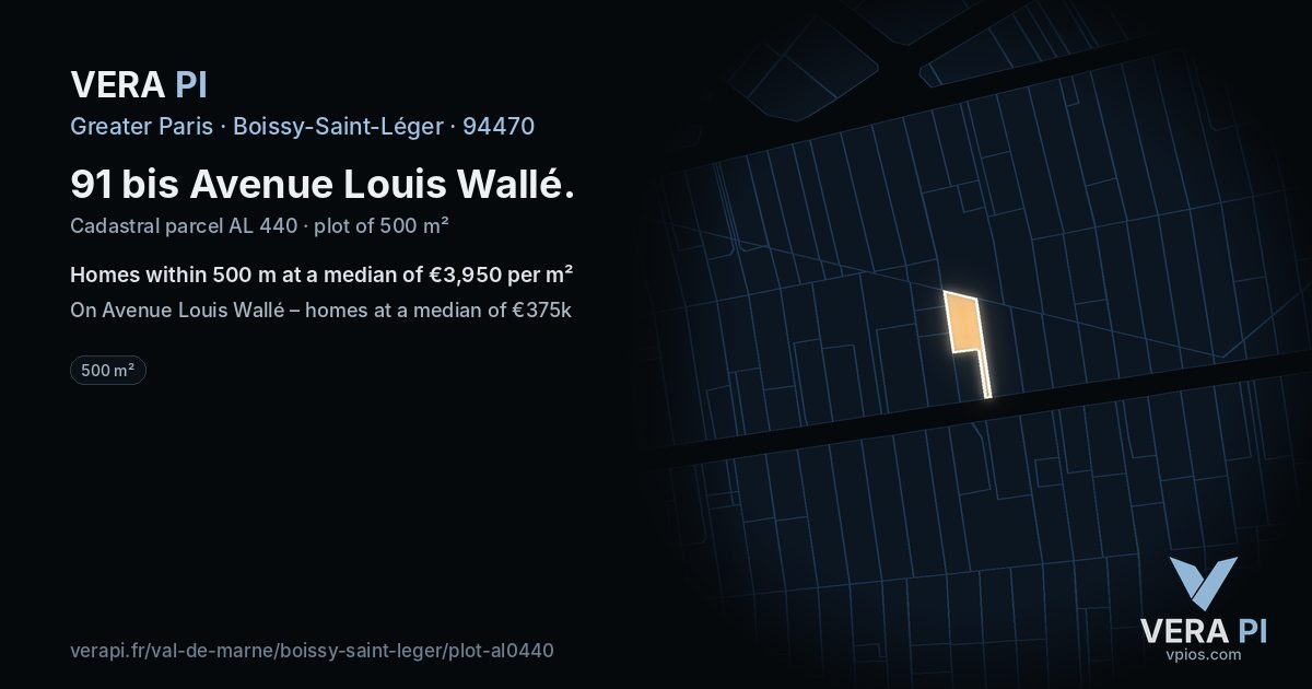 91 bis Avenue Louis Wallé, Boissy-Saint-Léger at night – the plot lit, the parcels around coloured by the prices near them