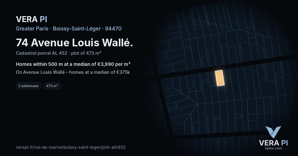 74 Avenue Louis Wallé, Boissy-Saint-Léger at night – the plot lit, the parcels around coloured by the prices near them