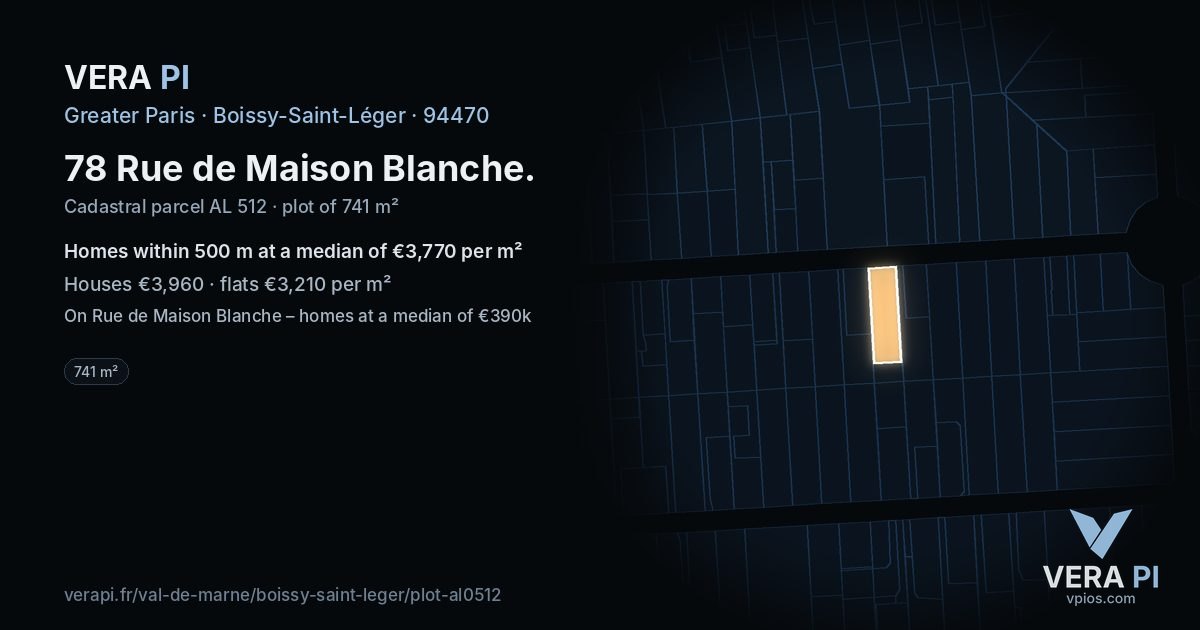 78 Rue de Maison Blanche, Boissy-Saint-Léger at night – the plot lit, the parcels around coloured by the prices near them