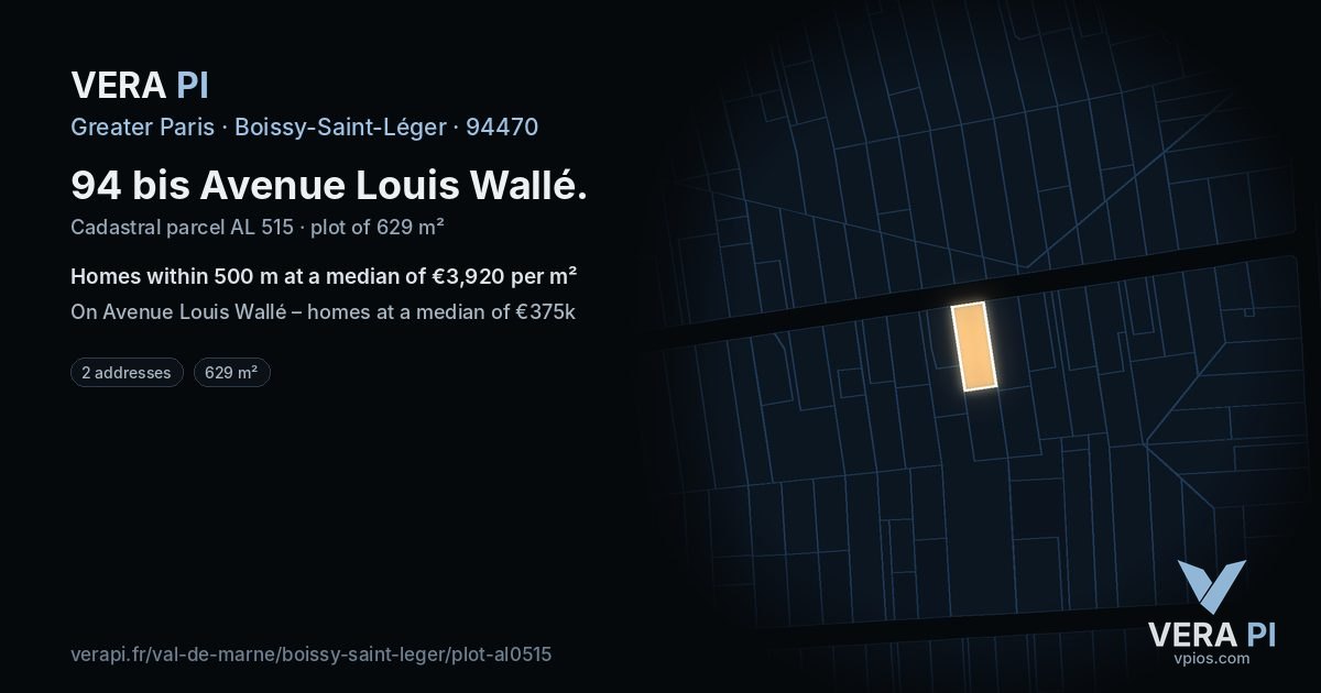 94 bis Avenue Louis Wallé, Boissy-Saint-Léger at night – the plot lit, the parcels around coloured by the prices near them