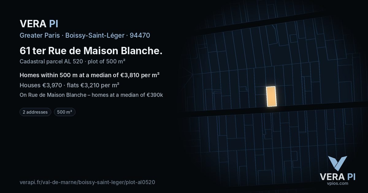61 ter Rue de Maison Blanche, Boissy-Saint-Léger at night – the plot lit, the parcels around coloured by the prices near them