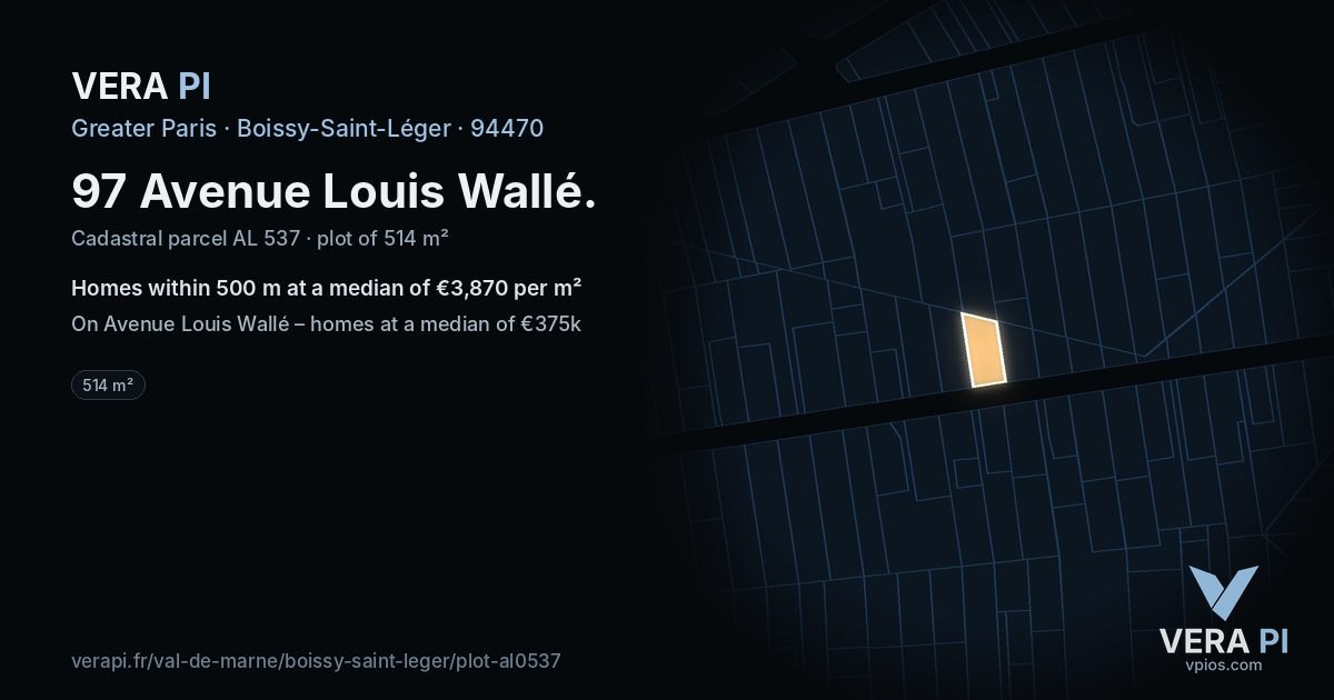 97 Avenue Louis Wallé, Boissy-Saint-Léger at night – the plot lit, the parcels around coloured by the prices near them