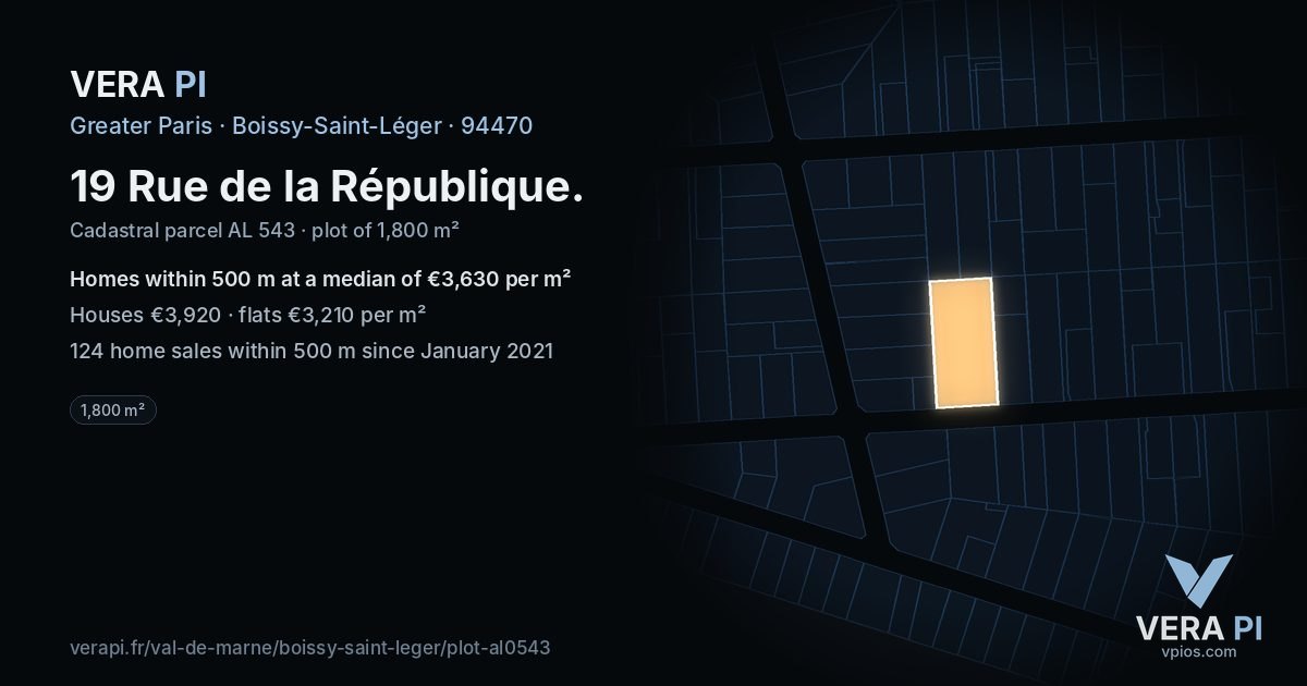 19 Rue de la République, Boissy-Saint-Léger at night – the plot lit, the parcels around coloured by the prices near them