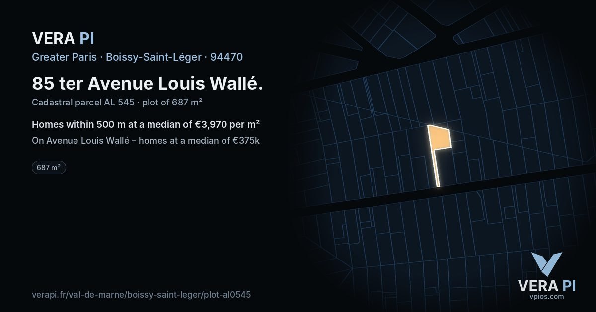 85 ter Avenue Louis Wallé, Boissy-Saint-Léger at night – the plot lit, the parcels around coloured by the prices near them