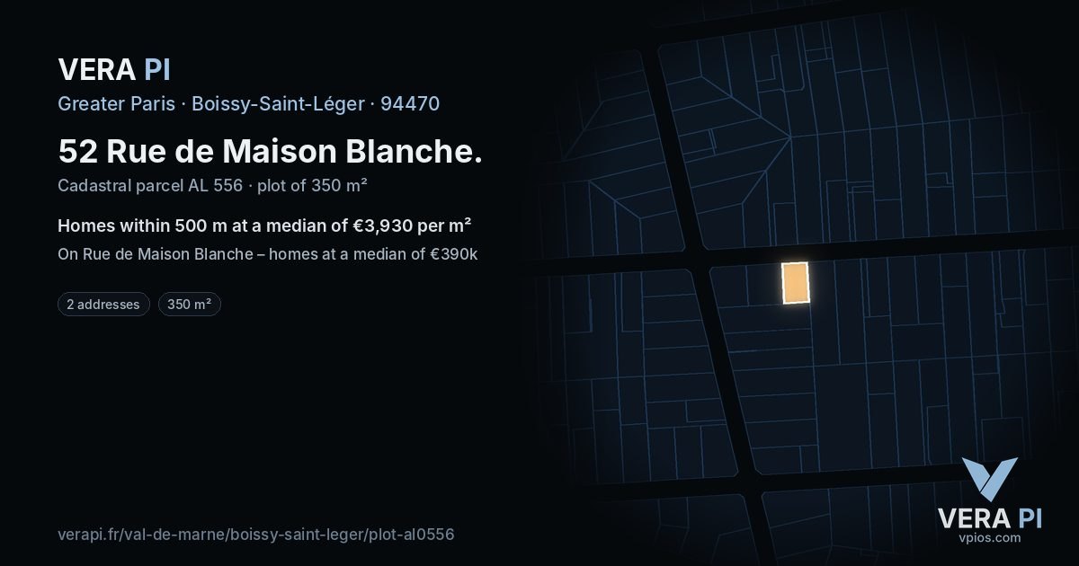 52 Rue de Maison Blanche, Boissy-Saint-Léger at night – the plot lit, the parcels around coloured by the prices near them