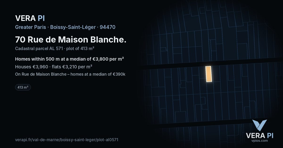 70 Rue de Maison Blanche, Boissy-Saint-Léger at night – the plot lit, the parcels around coloured by the prices near them