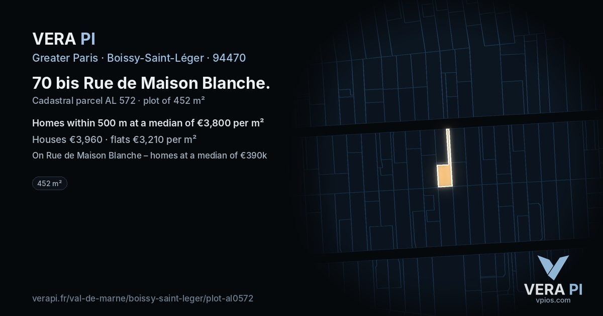 70 bis Rue de Maison Blanche, Boissy-Saint-Léger at night – the plot lit, the parcels around coloured by the prices near them