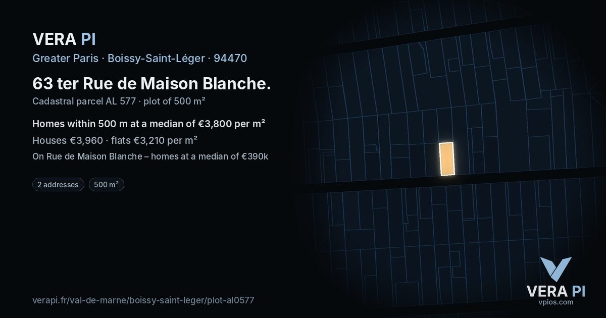 63 ter Rue de Maison Blanche, Boissy-Saint-Léger at night – the plot lit, the parcels around coloured by the prices near them