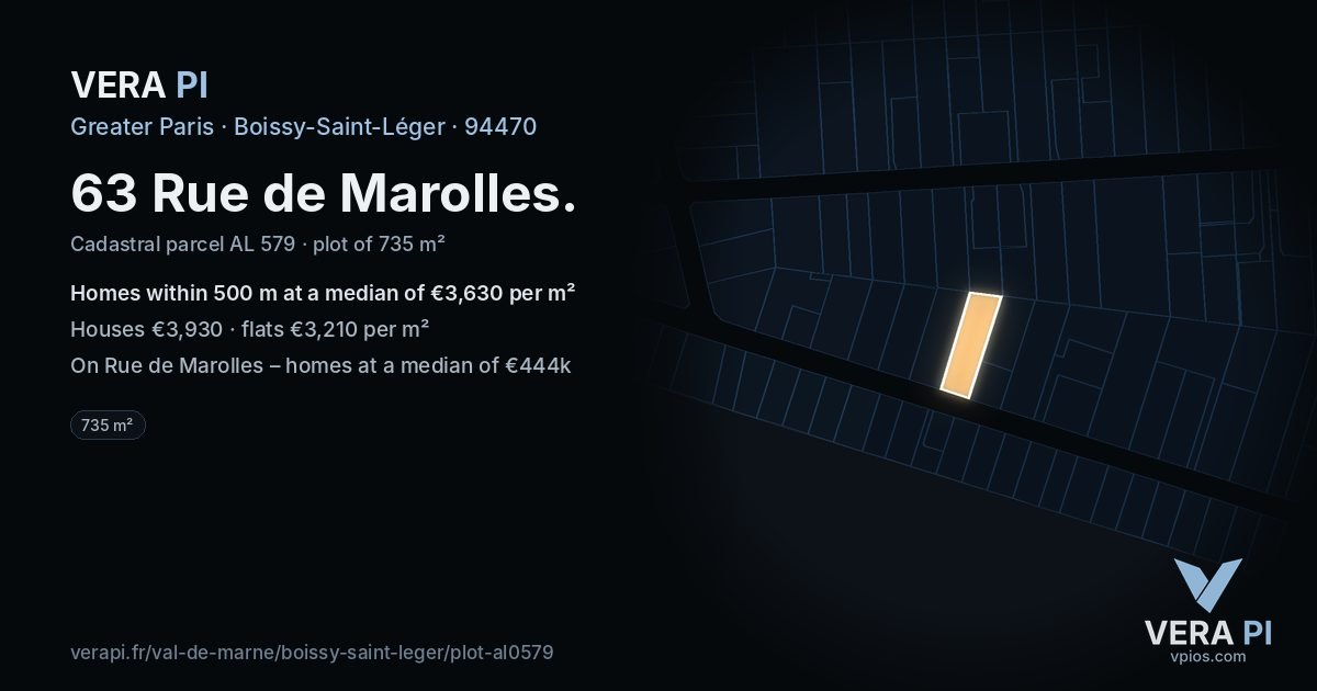 63 Rue de Marolles, Boissy-Saint-Léger at night – the plot lit, the parcels around coloured by the prices near them