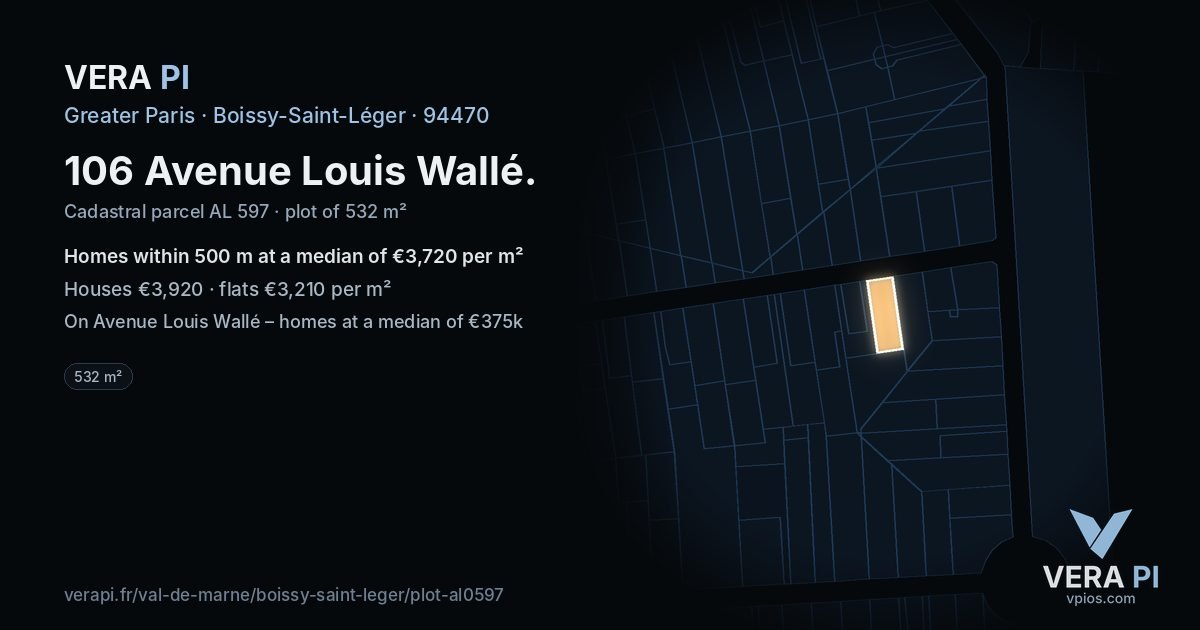 106 Avenue Louis Wallé, Boissy-Saint-Léger at night – the plot lit, the parcels around coloured by the prices near them