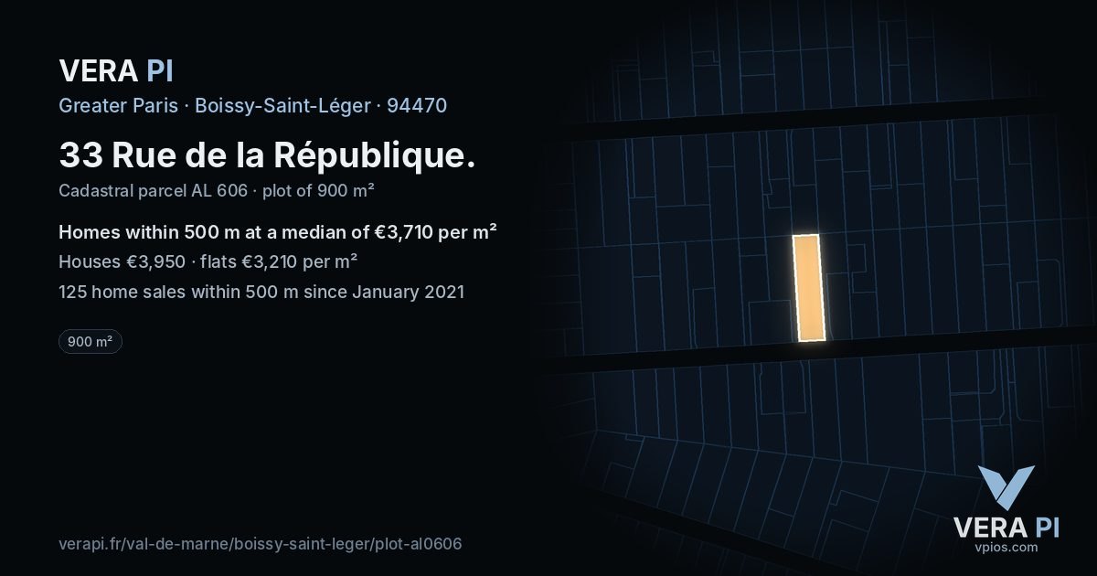 33 Rue de la République, Boissy-Saint-Léger at night – the plot lit, the parcels around coloured by the prices near them