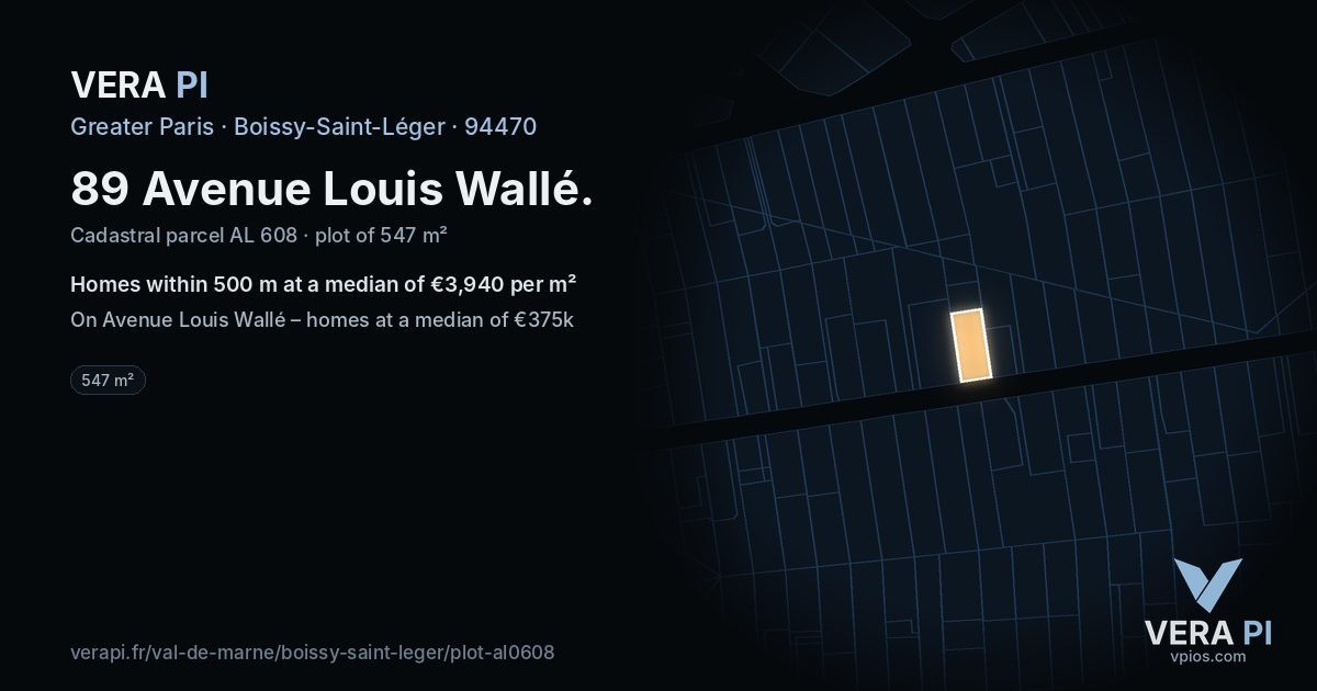 89 Avenue Louis Wallé, Boissy-Saint-Léger at night – the plot lit, the parcels around coloured by the prices near them