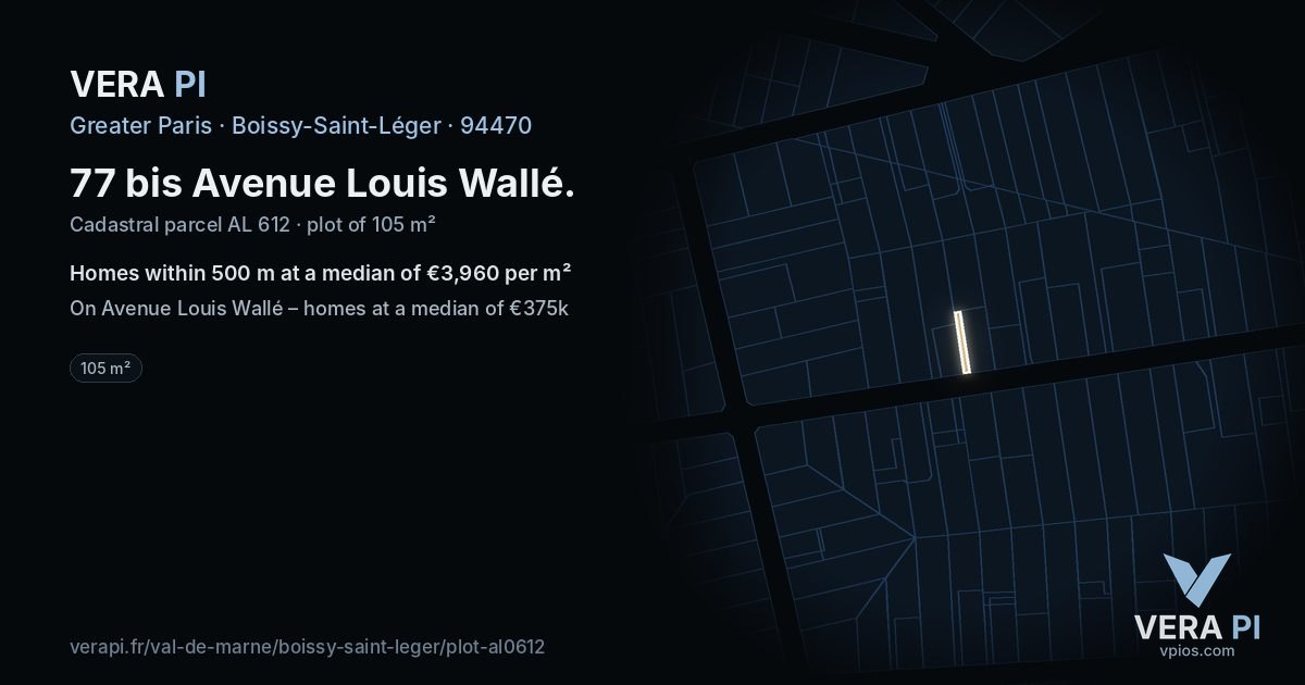 77 bis Avenue Louis Wallé, Boissy-Saint-Léger at night – the plot lit, the parcels around coloured by the prices near them