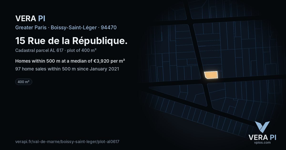 15 Rue de la République, Boissy-Saint-Léger at night – the plot lit, the parcels around coloured by the prices near them