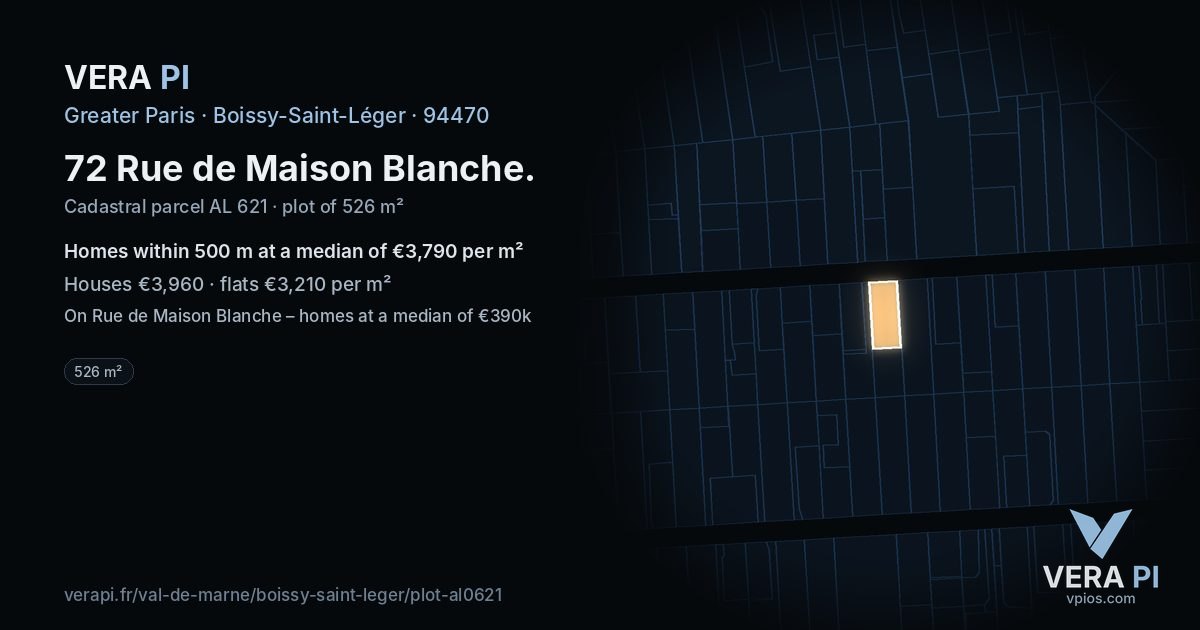 72 Rue de Maison Blanche, Boissy-Saint-Léger at night – the plot lit, the parcels around coloured by the prices near them